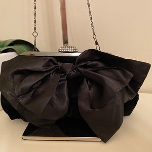 Neiman Marcus Velvet & Satin Bow Frame Evening Bag